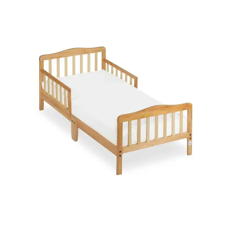Cama de madeira natural para meninos e meninas, cama de criança com design clássico
