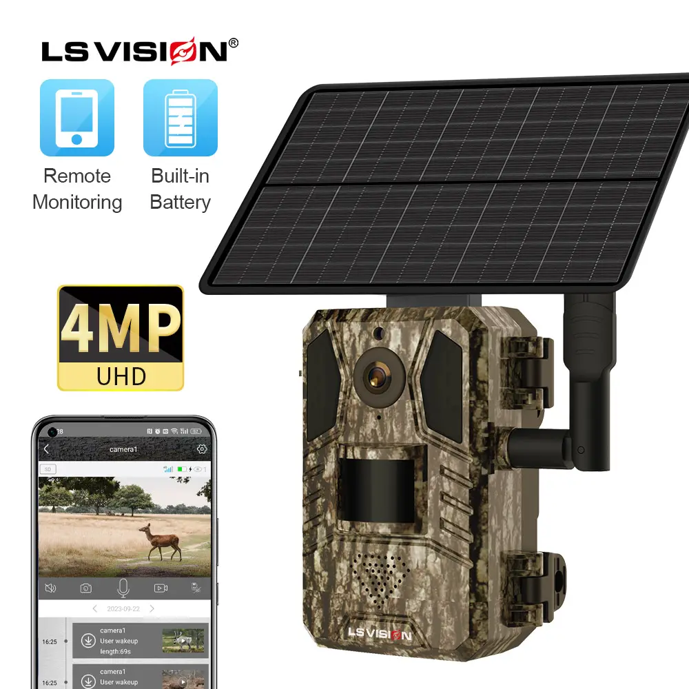 LS VISION Cámara de rastreo de visión nocturna con energía solar 14MP 4G Cámara de caza Cámara de rastreo de tiempo de disparo para monitoreo de vida silvestre