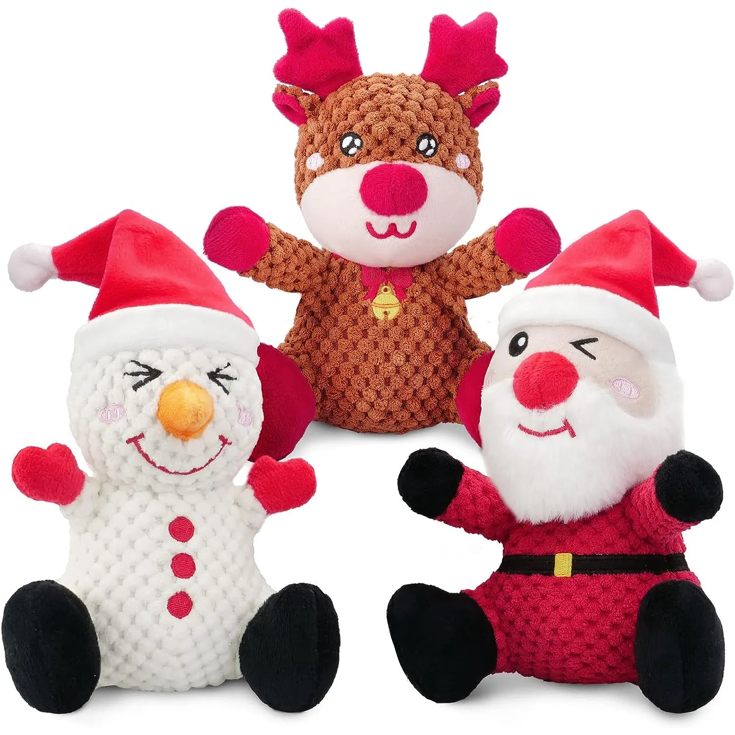 3 Pack Christmas Plush Dog Squeaky Toys Durable Pet Toy Cute Christmas Puppy Tough Dog Chew Toy