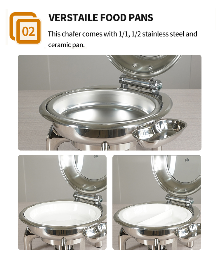 Luxury gold stainless steel metal 6L food warmer buffet Designed cheap roll shape oval chafing dish set