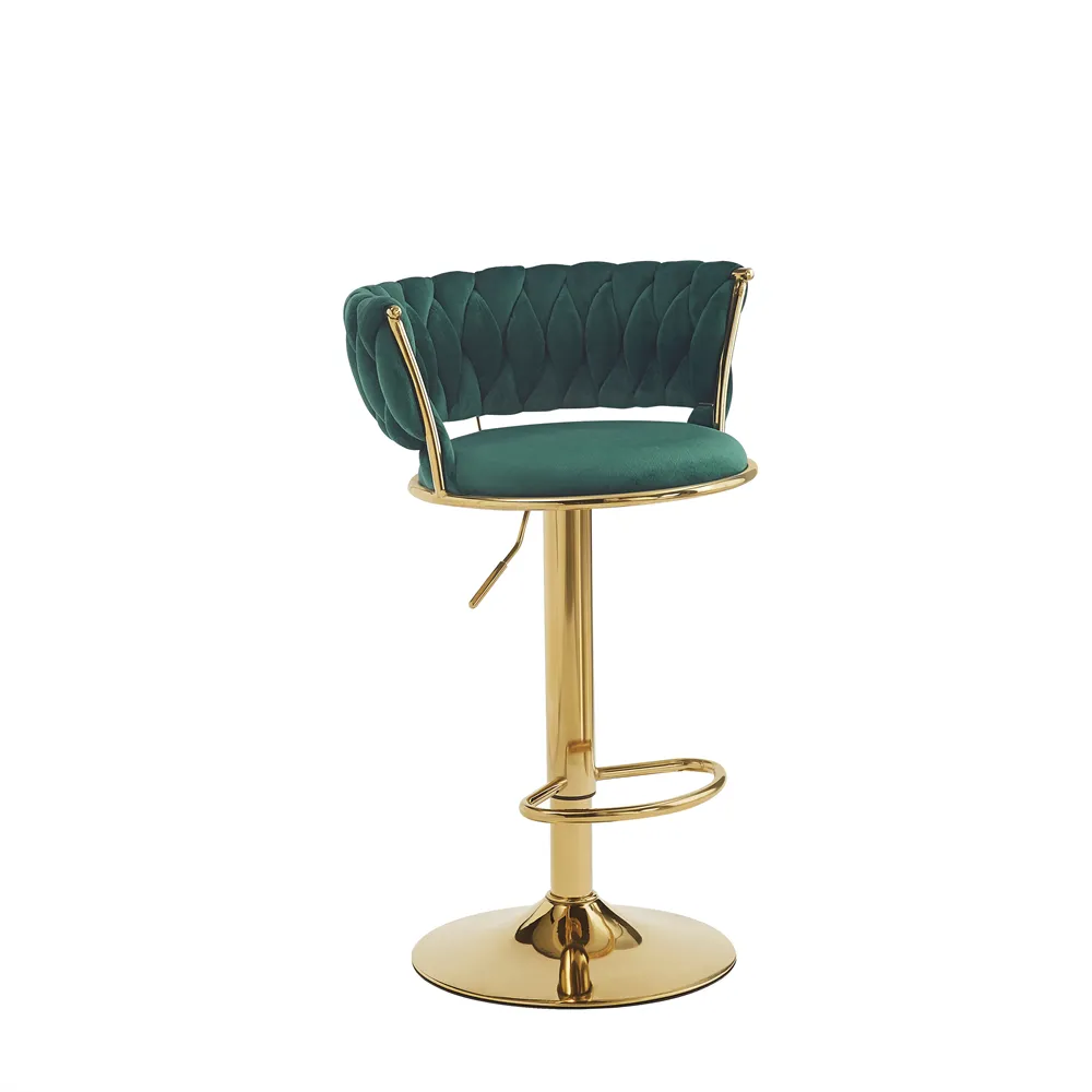 Tabouret de bar doré de luxe à dossier incurvé chaise de bar en velours pour la maison hôtel bar comptoir club chaise haute