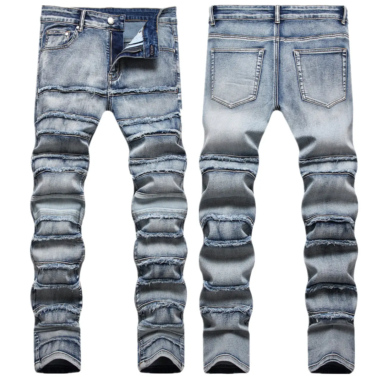 Designer pile jeans hommes broderie déchiré pour tendance marque vintage streetstyle pantalon pli slim skinny mode Jeans