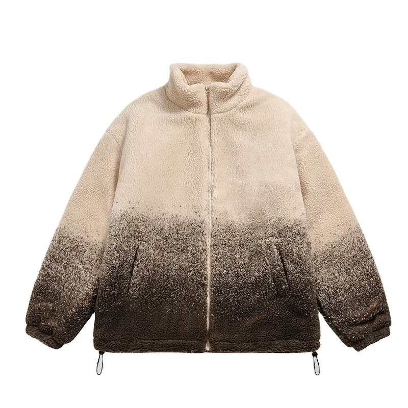 Custom Winter Gradient Colors Mock Neck Übergroße Sherpa Fleece jacke für Herren