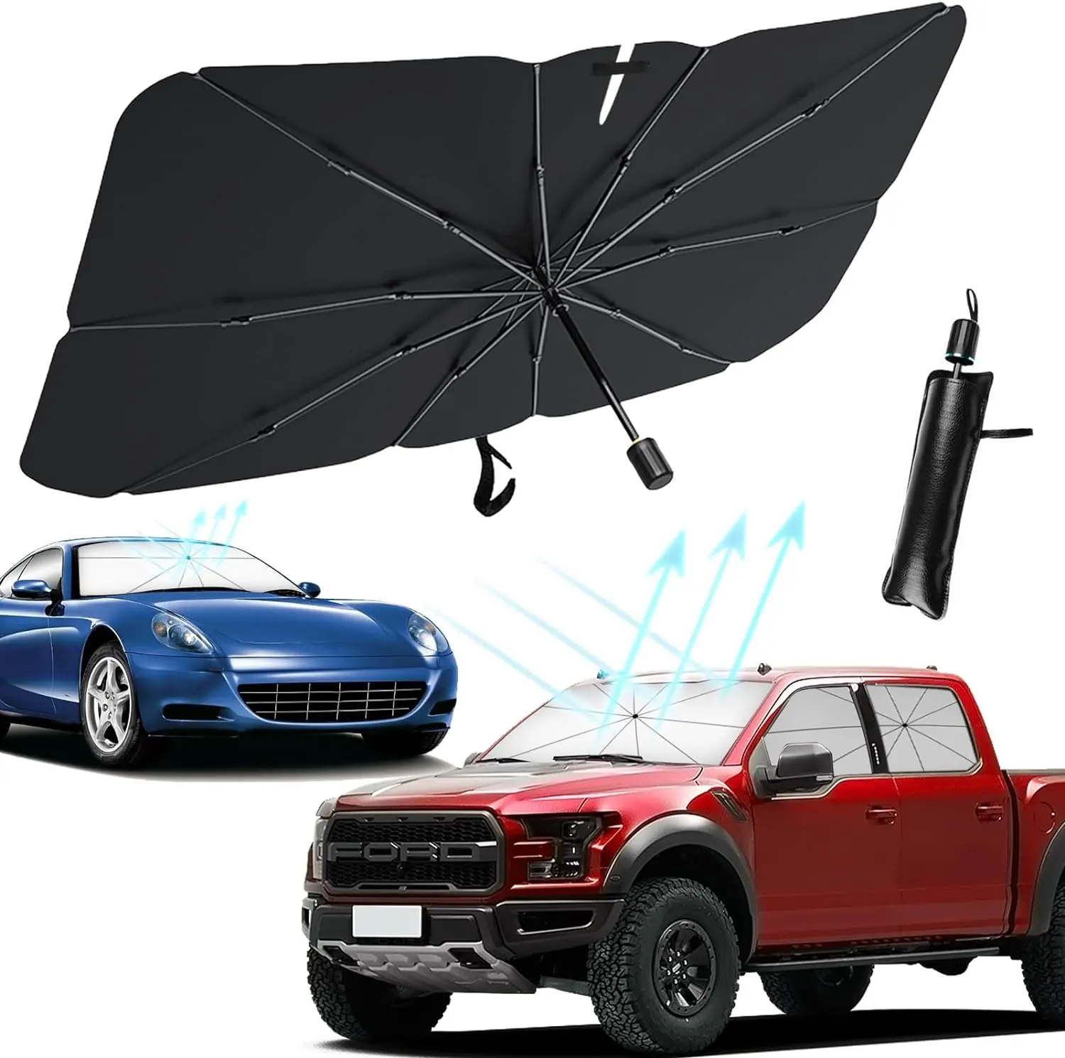 UPF50 + УФ-стойкий 3 складной черный стальной материал прочный передний оконный Зонт автомобильный чехол автомобильный Зонт солнцезащитный козырек