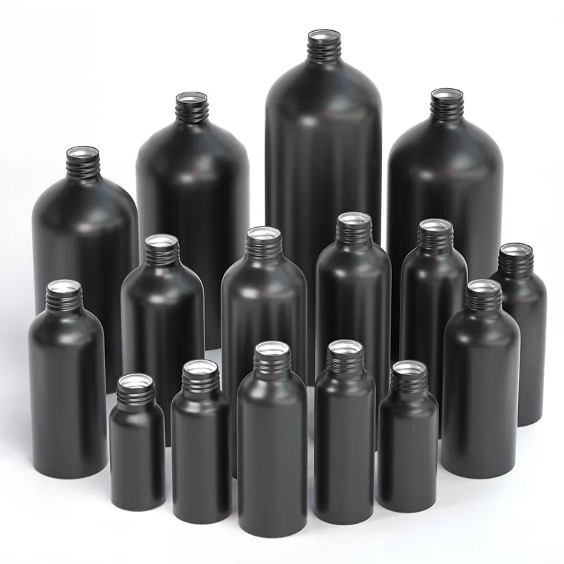 Groothandelsprijs 100Ml 250Ml 500Ml 1000Ml Matte Zwarte Ronde Metalen Verpakking Ronde Aluminium Fles Voor Shampoo