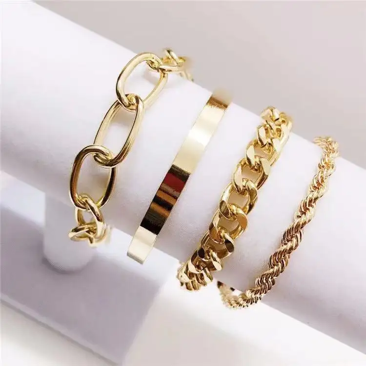 Moda personalizzata 4 pz/set bracciale in metallo Set gioielli braccialetto a mano in oro di lusso per le donne