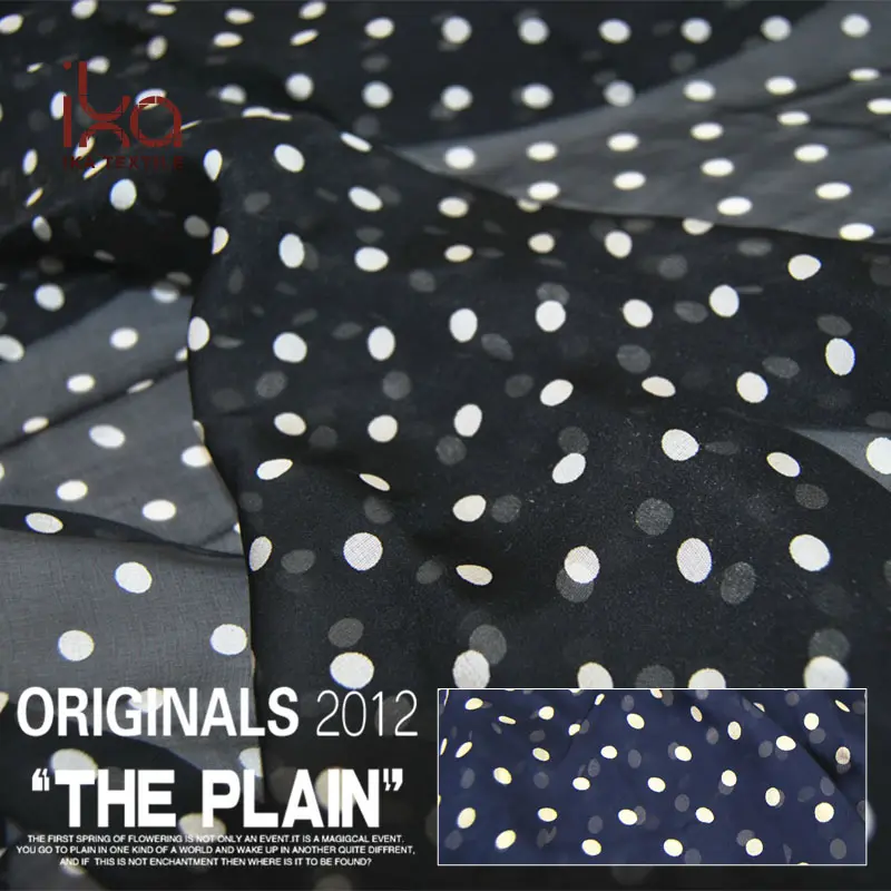 Polka Dot Digital Printed Custom Black Soft Pure 100% tessuti in Chiffon di seta per abbigliamento