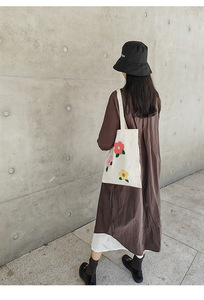 春夏ファッションシンプル刺繍キャンバスシングルショルダートートバッグ大容量学生クラスキャンバスバッグ - Product Image 2