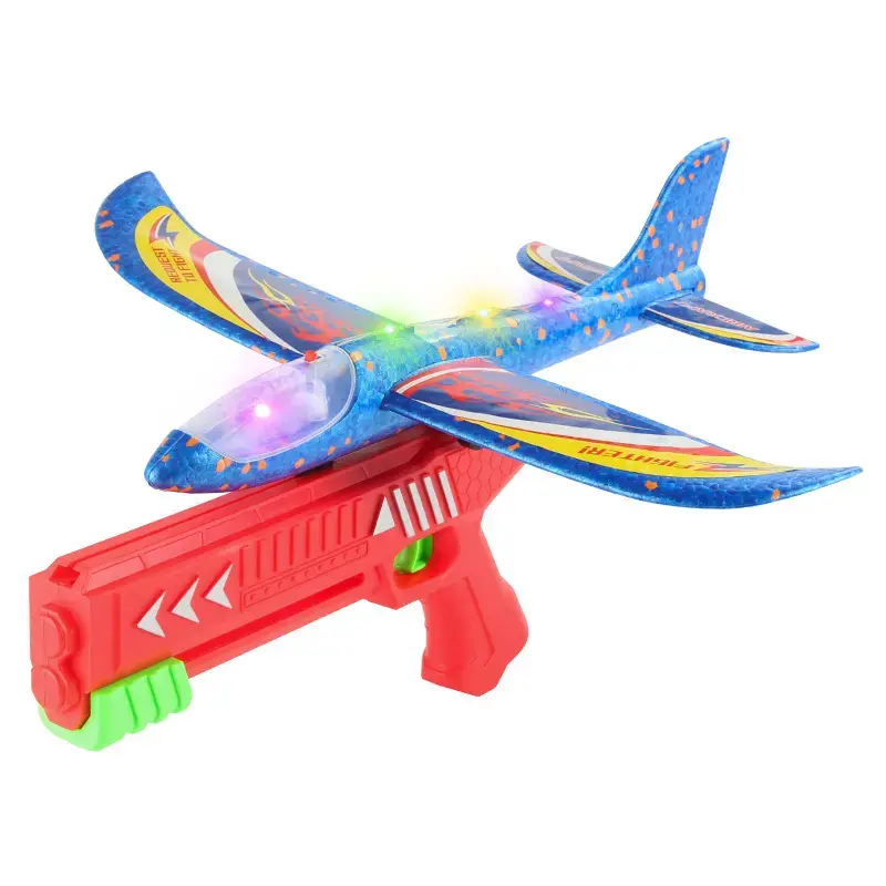 Venta caliente Boy Shooting Game LED Flying Aircraft Catapult Throwing Foam Plane Light Gun Toy