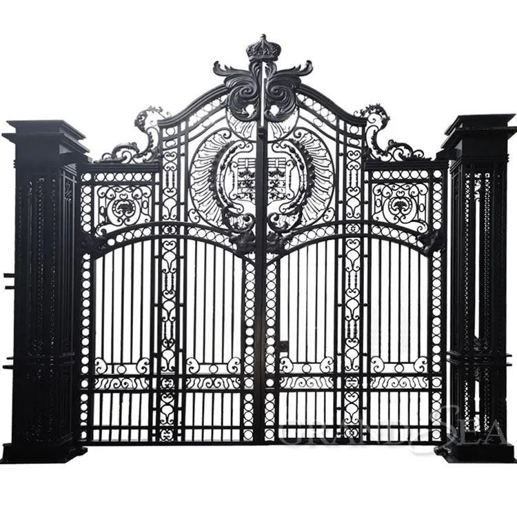 Puerta delantera de hierro forjado para jardín, diseño moderno de parrilla de casa de estilo europeo