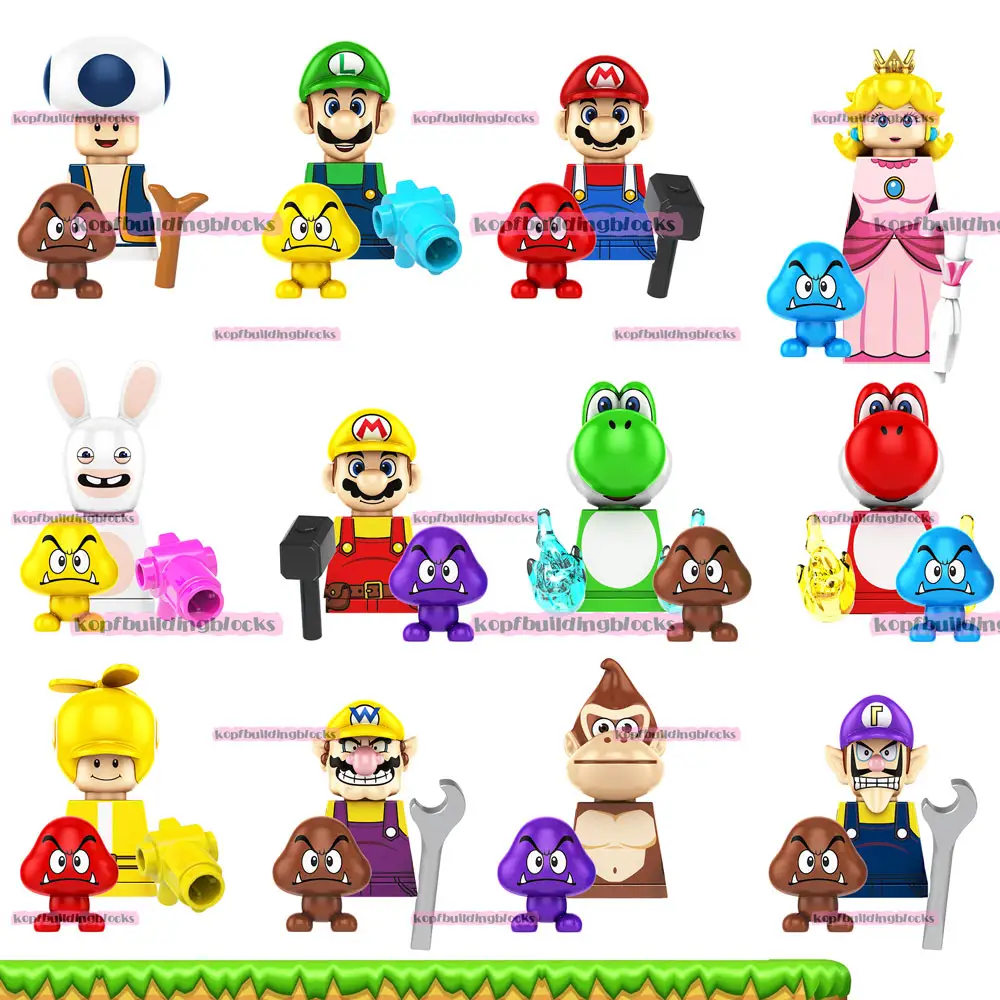 KF6186 O Super Bros Bloco Figura Luigi Mario Yoshi Peach Donkeykong Kinopio Wario Jogo Filme Mario Mini Building Block Toy