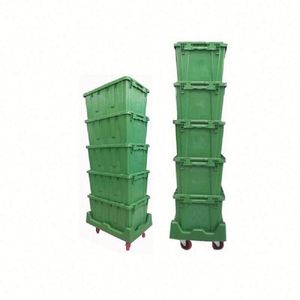 Cajas de almacenamiento de plástico plegables grandes de alta calidad, contenedores móviles apilables baratos con estructura perforada de tapa - Product Image 4