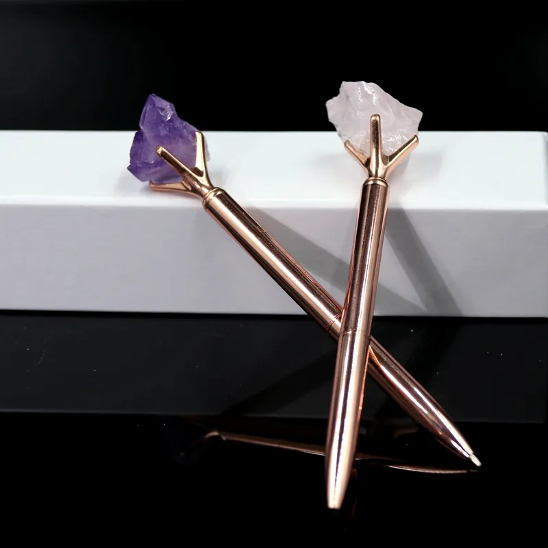 Toplu lüks hediye Metal şifa taş doğal gül kuvars kalem kristal elmas tükenmez kalem