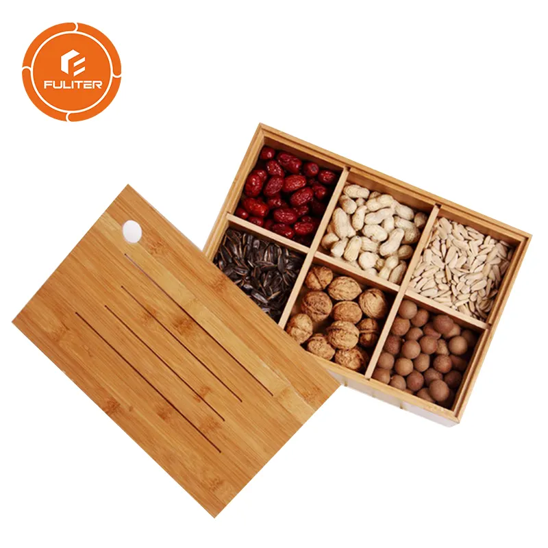 Caja de madera de bambú para frutas secas, almacenamiento de regalo vacío, embalaje de regalo para frutos secos