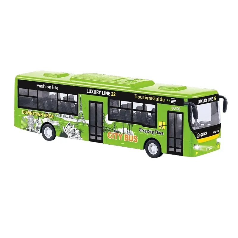 Alta Qualidade Big City Bus Modelos Pullback Com Som E Luz Die-cast Bus 1:24 Modelo de Carro Alloy Metal Toy Cars Set