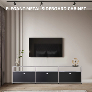 Đồ nội thất bằng kim loại màu đen, Tủ <span class=keywords><strong>TV</strong></span> bằng thép không gỉ kiểu Trung Quốc, đồ nội thất mô-đun có thể tùy chỉnh công suất lớn - Product Image 5
