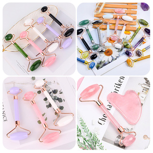 Custom Logo Rose Quartz Facial <strong>Jade</strong> Roller Guasha Kit Anti-aging Tool Crystal Stone Face Roller and Gua Sha Massage Set - Product Image 4