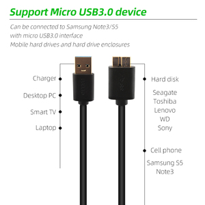 1m USB 3.0オスからマイクロBケーブルUSB3.0データエクステンションSYNCアダプターコード外付けハードドライブディスクHDDカメラ用
