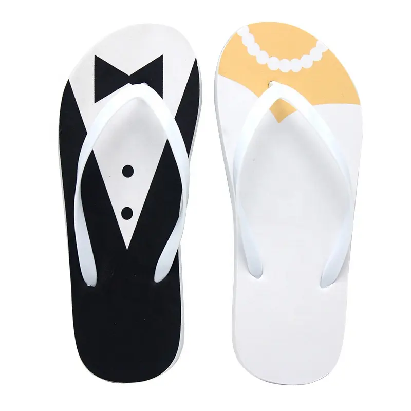 Zapatillas de pvc con estampado de sublimación para invitados, chanclas para boda, color blanco y negro, con pantalla de logotipo personalizado