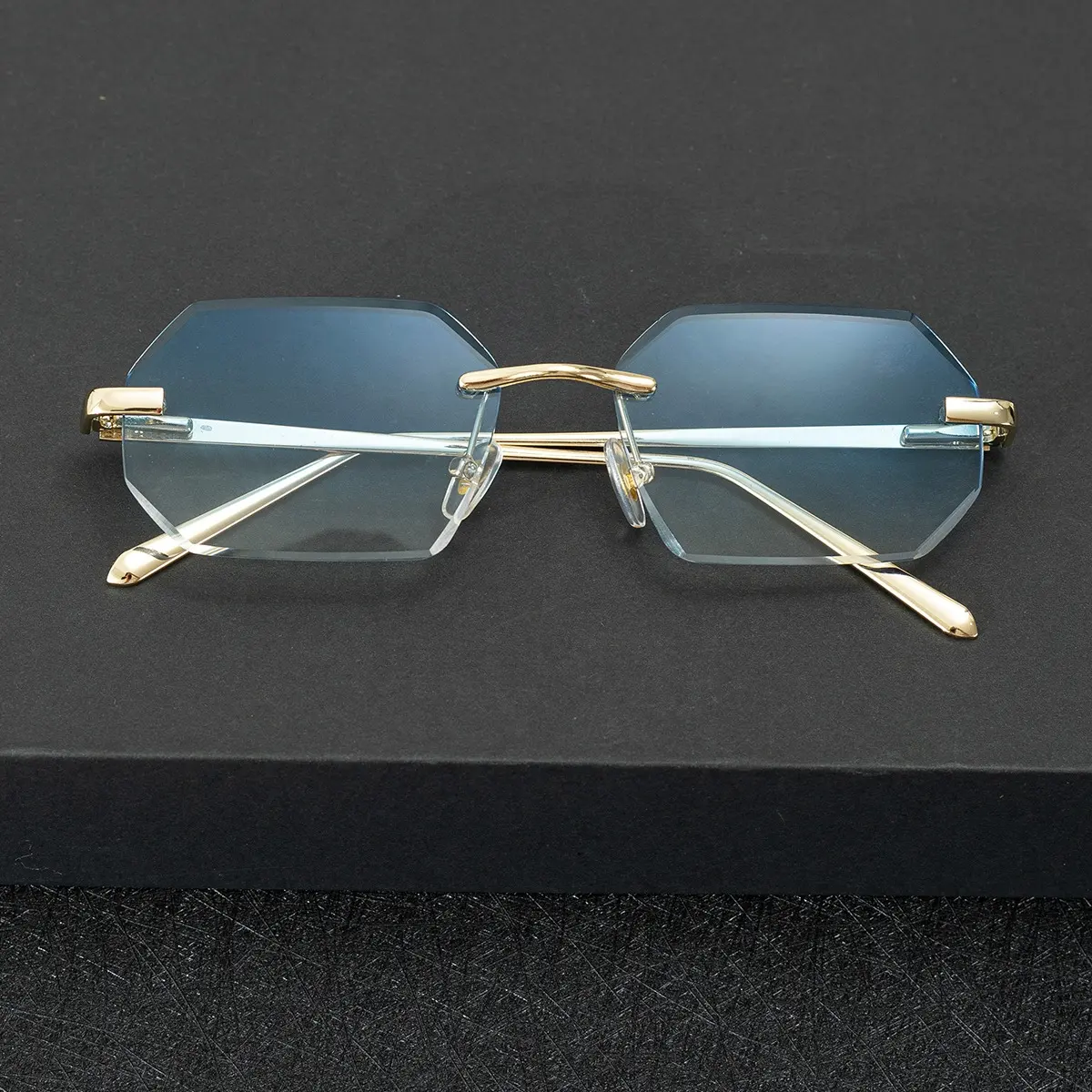 2024 роскошные дизайнерские солнцезащитные очки с синими прямоугольными линзами известного бренда, высококачественные солнцезащитные очки без оправы с логотипом на заказ