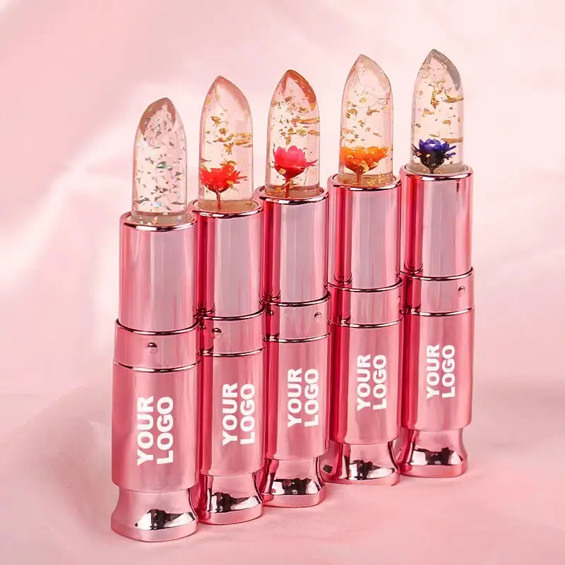 Lipstik jelly bunga ajaib berubah warna lipstik bunga bening 5 warna lipgloss lipstik label pribadi