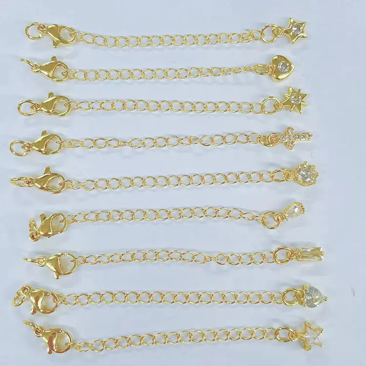 JF1339-Cadena de extensión de Collar chapado en oro de 18K con abalorio de Circonia cúbica, extensor de cola, cadenas de joyería con cierres de langosta