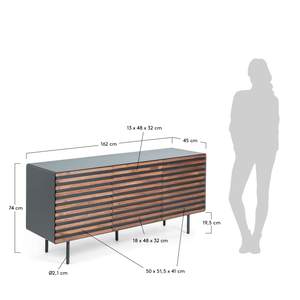 2 Door 2 Drawers Sideboard in Walnut Veneer with <strong>Black</strong> <strong>Lacquer</strong> &amp; <strong>Black</strong> Iron for Living Room Height74 CmWidth162 CmDepth45 cm