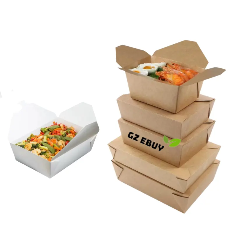 Boîtes à déjeuner jetables en papier Kraft pour poulet frit, Logo personnalisé blanc marron, boîtes à emporter pour aller au Restaurant