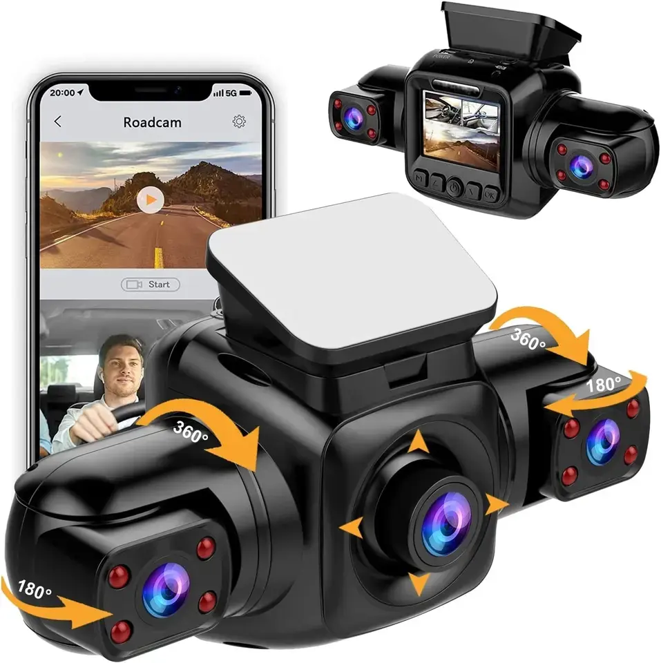 Caméra de voiture 360 degrés 4 canaux Dash Cam FHD 1080Px4 Caméras avant/gauche/droite et arrière pour voiture camion, GPS intégré WIFI