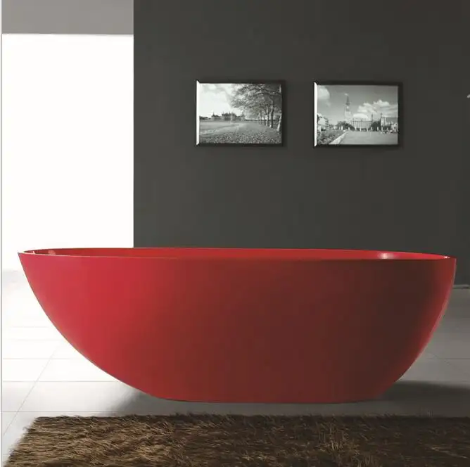 Piccolo rosso freestanding vasca da bagno a piedi in vasca da bagno di superficie solida vasche da bagno, pietra doccia vasca