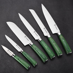 Asiakey ชุดมีดด้ามไม้ pakka สีเขียว7ชิ้นพร้อมที่วางบล็อกมีดแม่เหล็ก - Product Image 2