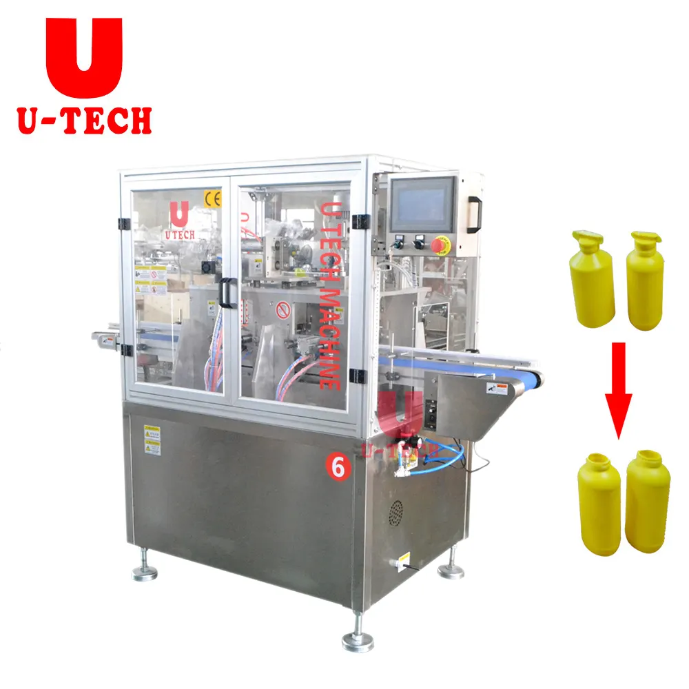 U tech máquina de cortar pescoço, máquina rotativa de plástico para testes de vazamento de garrafa e pescoço de alta velocidade 2022