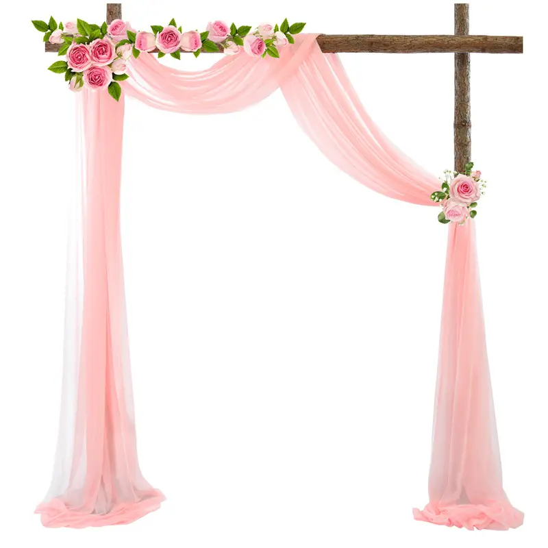 Rideau d'écharpe en mousseline de soie, toile de fond de mariage, décoration rose pour fête de mariage