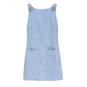 Spring/Summer 2025 Small Fragrant Style Coarse Floral Denim Simple and Elegant Sky Blue Water Diamond Button Sleeveless Dress - Product Image 1