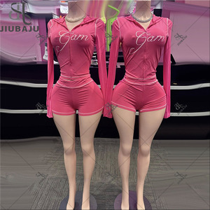Leopar baskı 2 parça Set kadın bahar eşofman Athleisure kapşonlu kırpma üst + kısa pantolon streç eşleştirme Suit - Product Image 2