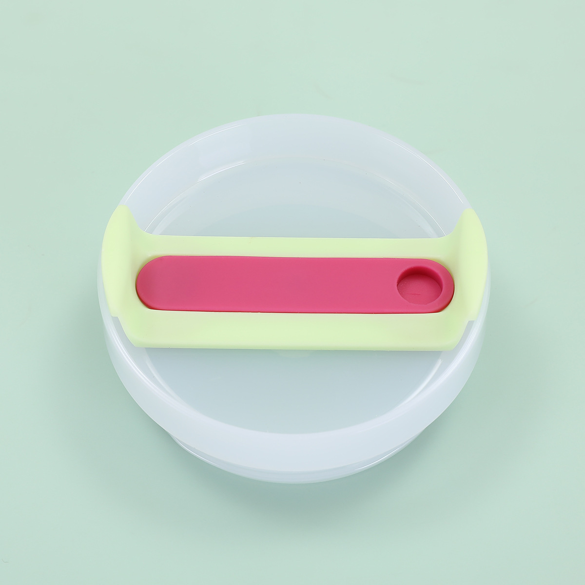 Blanco lechoso, verde claro, rojo rosado, 9 cm.