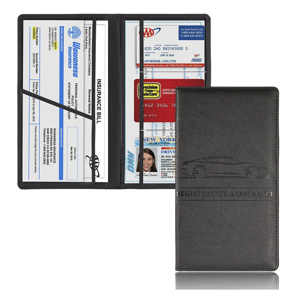 Carteira de seguro de carro e porta-cartão de registração-premium para documentos de automóveis importantes