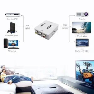 AV2VGA 1080P RCA AV a VGA con convertidor de audio y video de 3,5mm CVBS + convertidor de audio a PC HDTV Mini convertidor de video