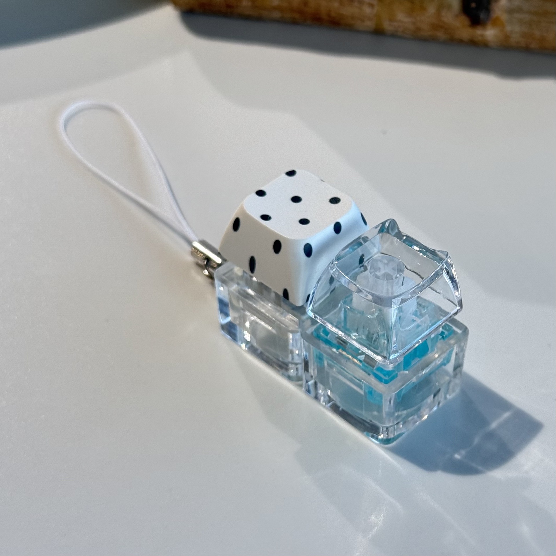 White polka dot transparent cat head two buttons