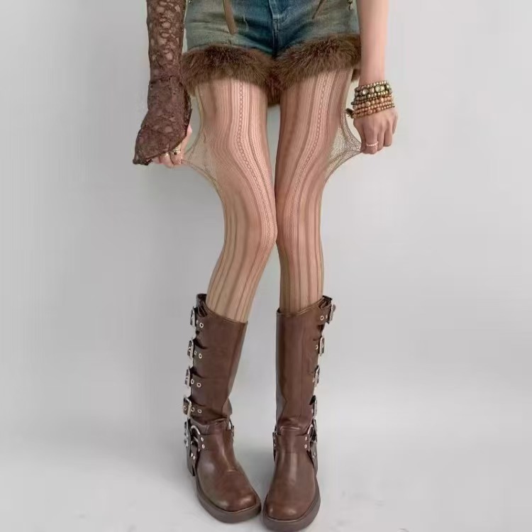Diamond cable knit tights coffee color