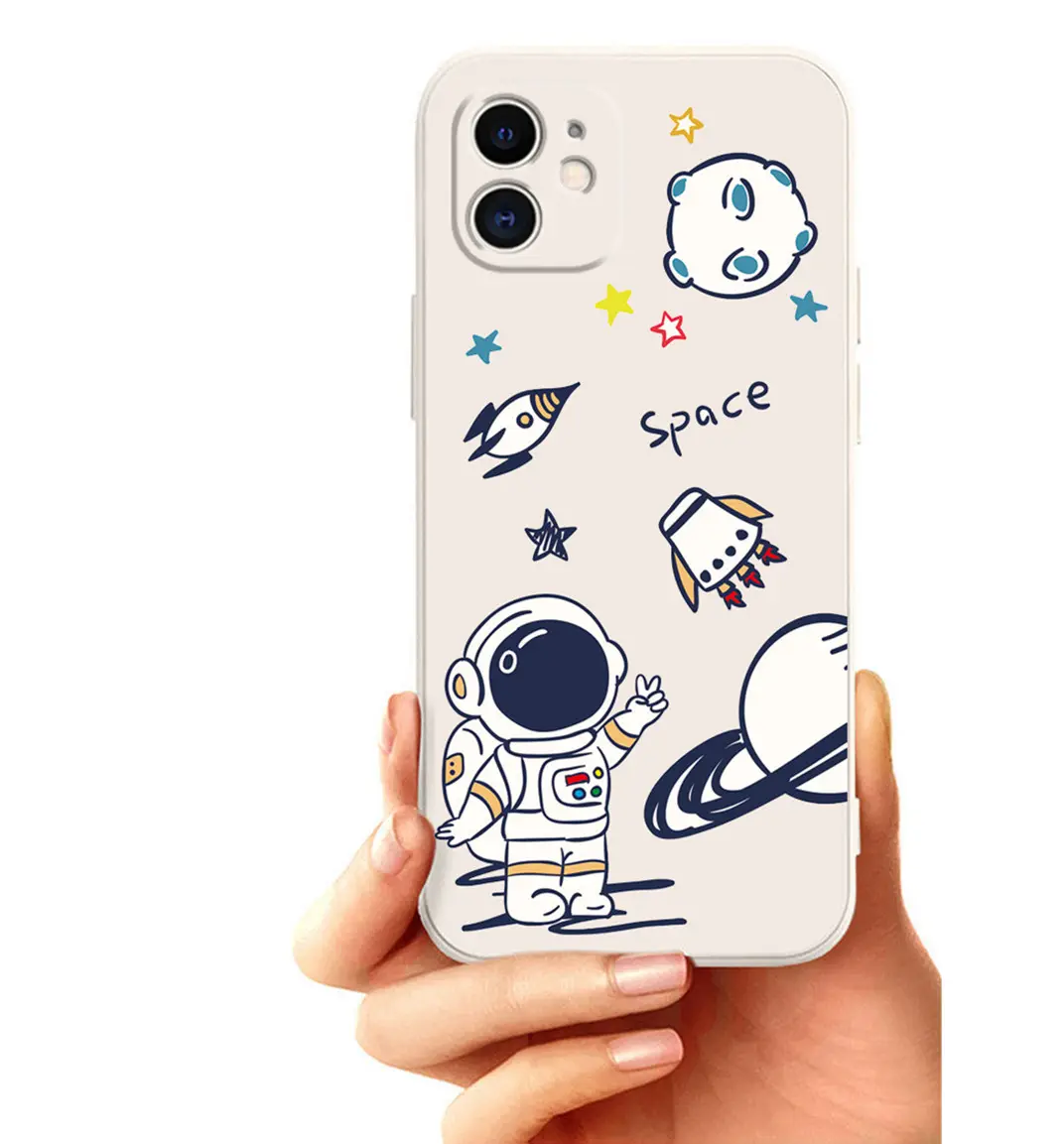 Capa de celular astronauta de desenhos animados, capa de silicone macio anti-roubo para iphone 13 12 14 pro xs max 7 8