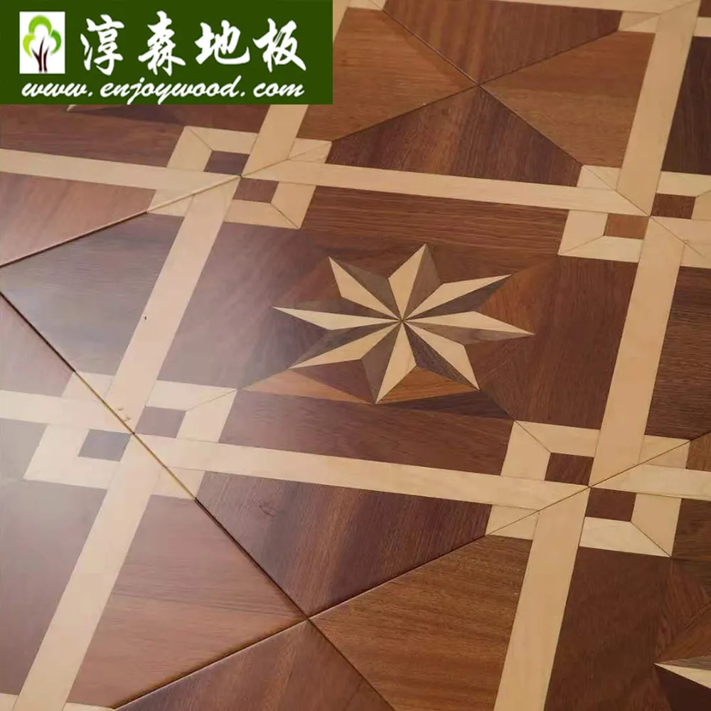 Art Parquet Design Wood Flooring Patterned Parquet Wood Flooring Tile Made of Sapelle Maple Walnut Wood