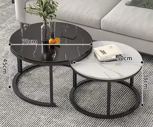 Minimalist Gold Black Marble Stone Mdf Wood Round <strong>End</strong> <strong>Table</strong> Side <strong>Nest</strong> Set of 2 <strong>Nesting</strong> Coffee <strong>Table</strong> for Living Room - Product Image 6
