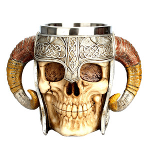 Unique Skeleton Stein Tankard Drinking Viking <strong>Horn</strong> Mug for Beer Coffee Stainless Steel Skull Mug Viking <strong>Horn</strong> <strong>Cups</strong> for Drinking - Product Image 1