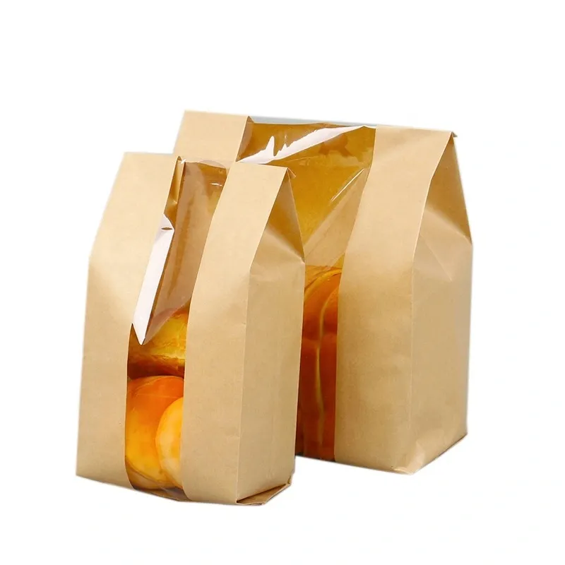 Bolsa de papel kraft corrugado, bolsas de embalaje de galletas, pan, queso, marrón reciclado