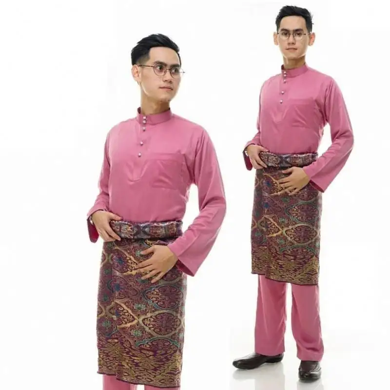 2024 Malasia ropa tradicional hombres niños satén Kurta trajes Baju Malayu Melayu