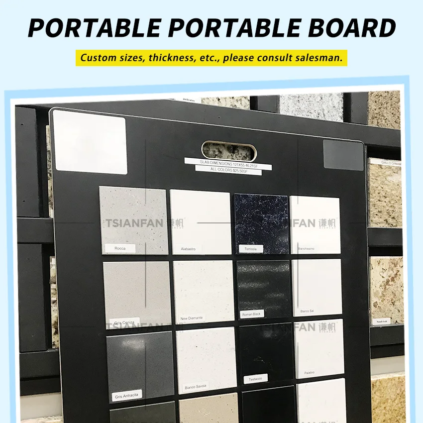 Custom Design White Portable Board Stand Panel Rack Handle Stone Display Mdf Wood Ceramic Tile Mosaic Sample Boards