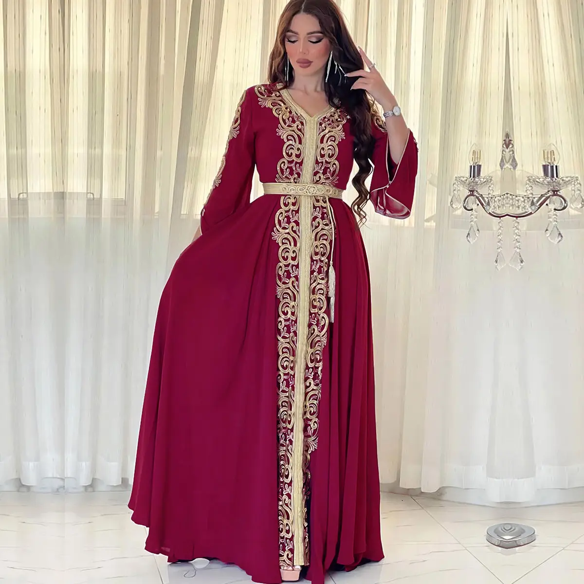 2898 Eid Arabian Dubai Bordado Applique Muçulmano Partido Robe De Noite De Luxo Abaya kaftan Vestido Mulheres Modesto Vestido De Noite