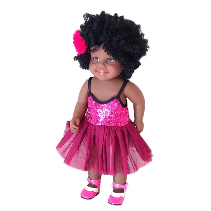 Boneca de menina preta africana de 18 "45cm, com plástico de corpo inteiro