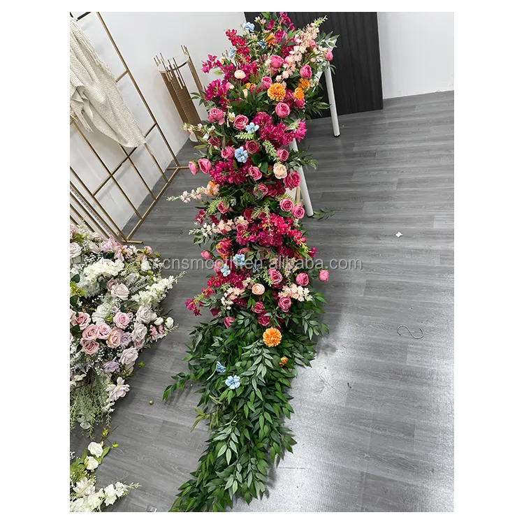Wholesale Customized 3d Wedding Purple Color Long Burgundy Flowers Runner Table Flower Centerpieces for Wedding Decoration